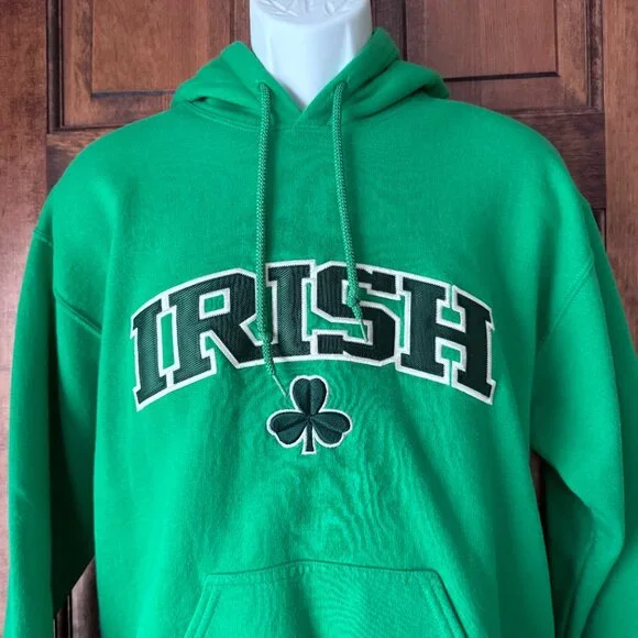 Gildan Green Hoodie Sweatshirt w/IRISH & Shamrock Medium - Picture 2 of 12